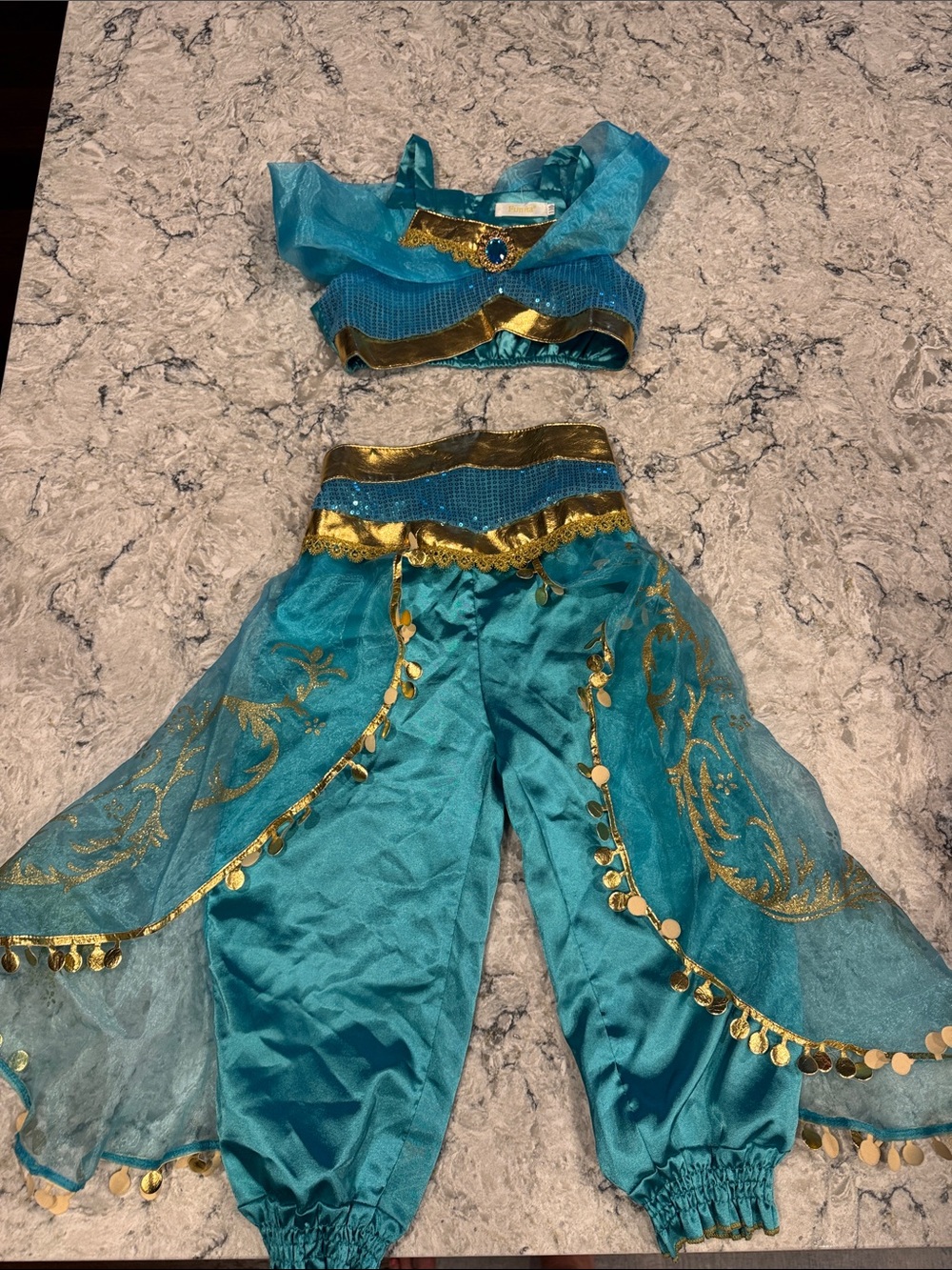 Princess, Jasmine costume Girls Teal and Gold Genie Costume Set - Kids Dress-Up